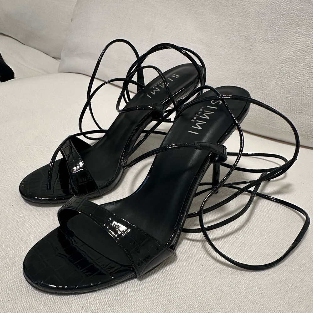 Black Patent Croc Lace Up Heels